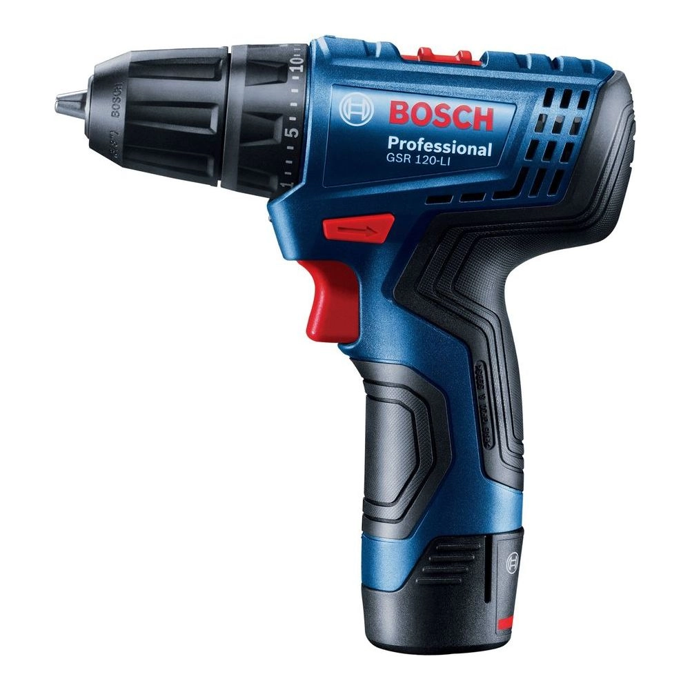Bosch GSR 120-LI KIT 12V Professional Cordless Drill Driver 10mm, with 2x 2.0 Ah Batteries, Carrying Case (06019G80L0)