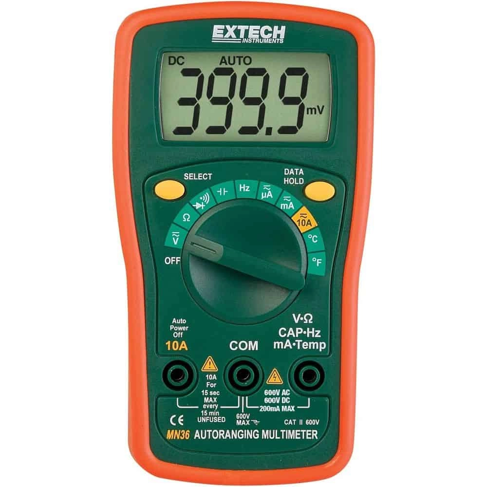 Extech MN36 Mini Digital Multimeter, 10A, CAT II 600V, Autoranging, Capacitance and Frequency Measurement