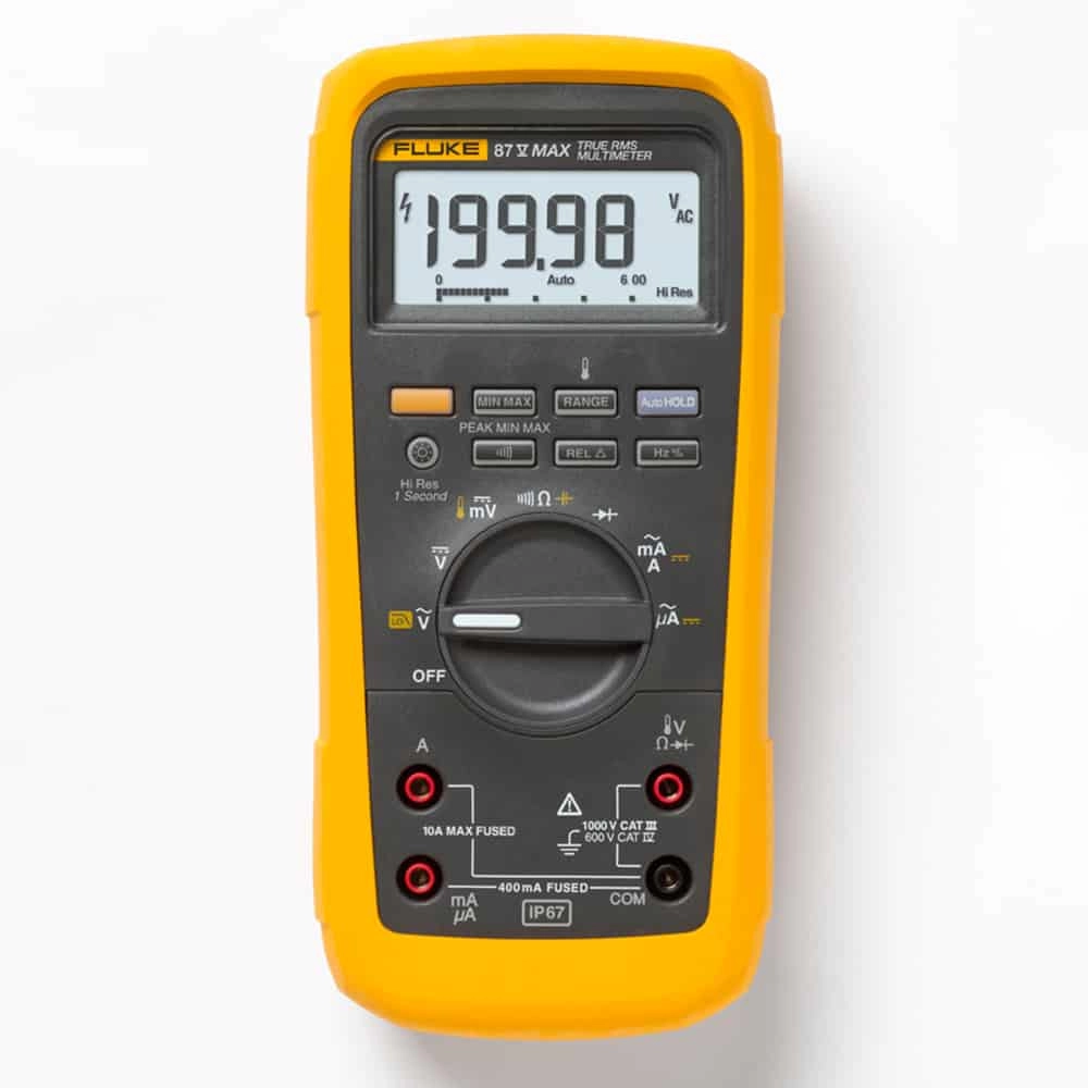 Fluke 87V-MAX True RMS Digital Multimeter With Built-In Thermometer, CAT IV 600V, 10A