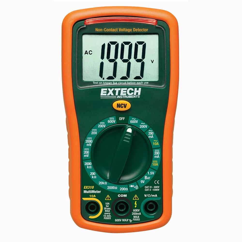 Extech EX310 Compact Digital Multimeter, 10A, CAT III 600V, Non-Contact Voltage Detection, Manual Ranging