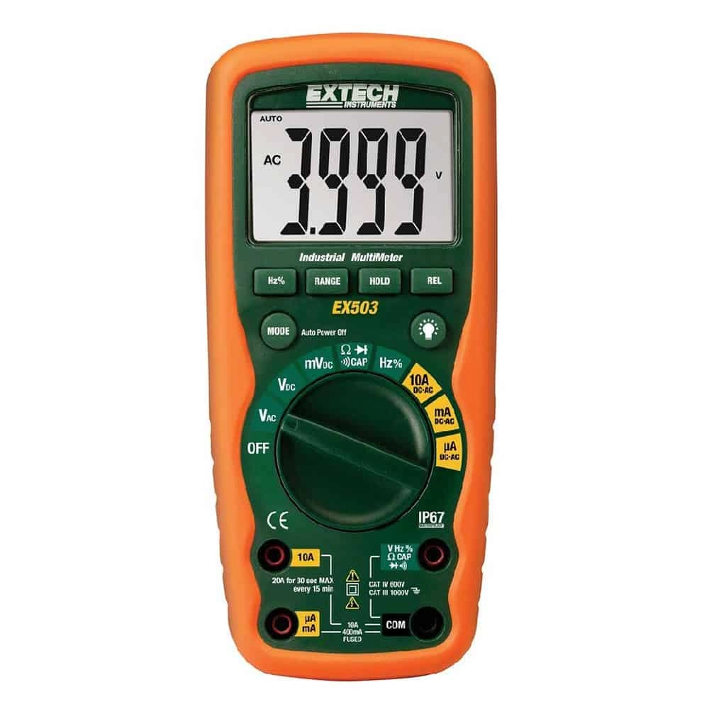 Extech EX503 True RMS Heavy Duty Multimeter, 10A, CAT IV 600V, IP67, Capacitance and Frequency Measurement