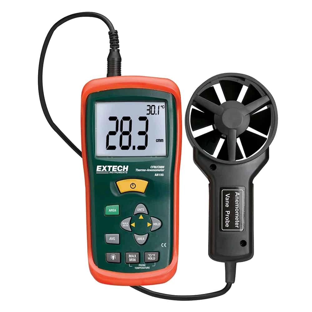 Extech AN100 Mini Thermo-Anemometer with Large Display, 0.4-30m/s