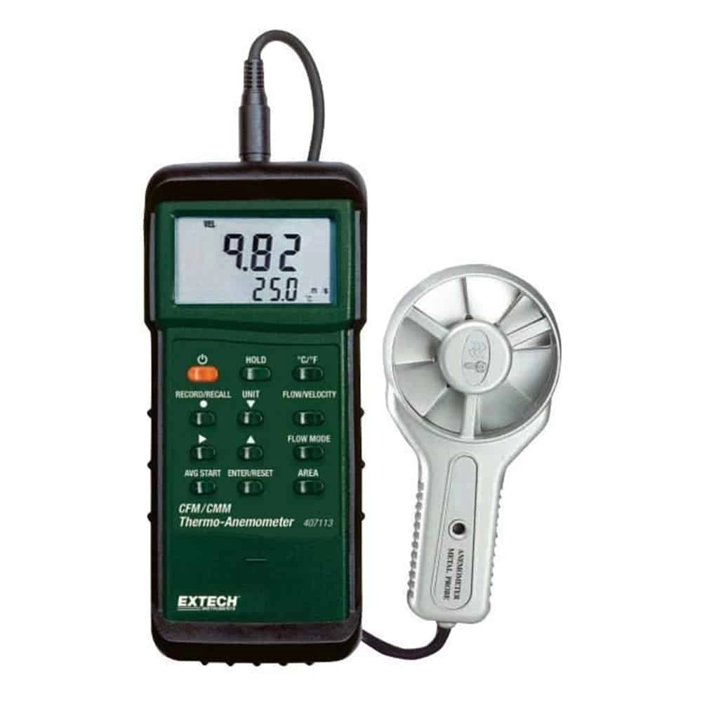 Extech 407113 Metal Vane Anemometer, Heavy Duty, 0.5-35m/s