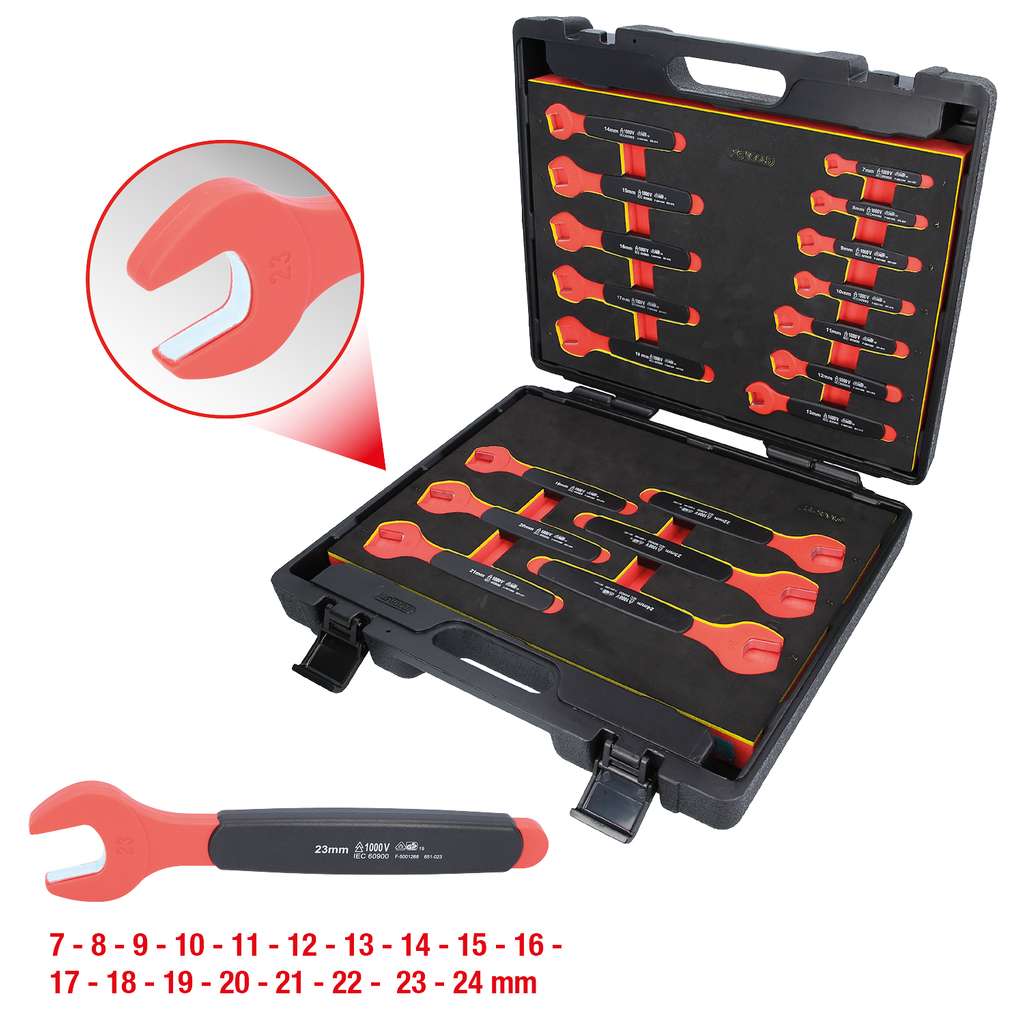 KS Tools 118.1500 Open-ended wrench set with protective insulation, 18 pcs