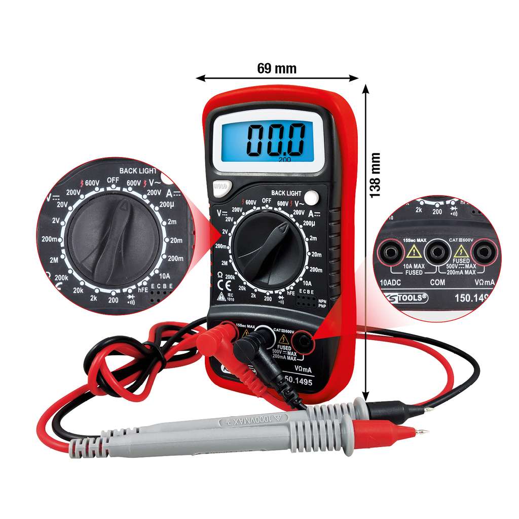 KS Tools 150.1495 Digital Multimeter incl. test probes