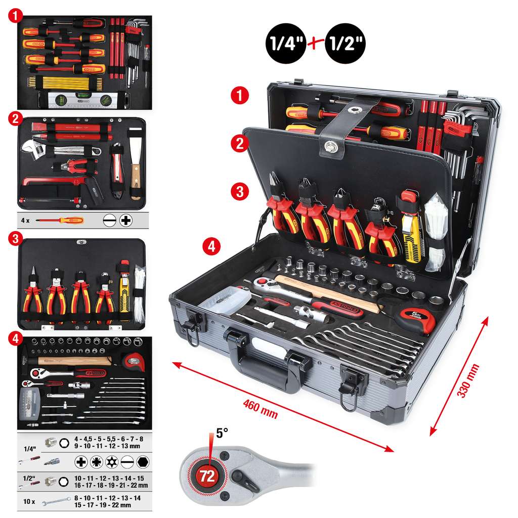 KS Tools  911.0628 1/4" + 1/2" Electrians tool set, 128 pcs